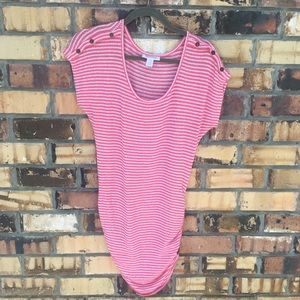 Pink & White Striped Cap Sleeved Sweater